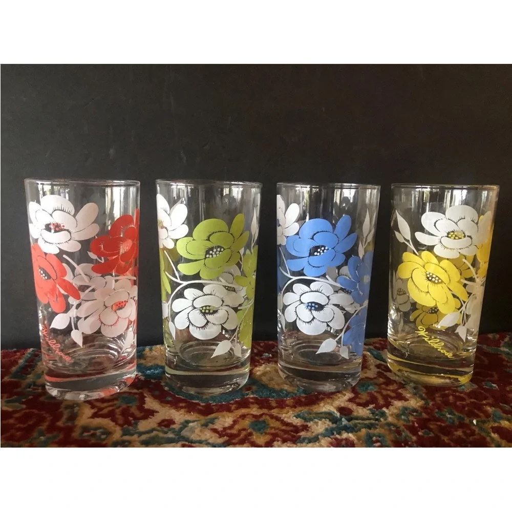 Vintage Federal Glass‎ Wildrose Tumblers Drinking Glasses Multicolor Floral 6